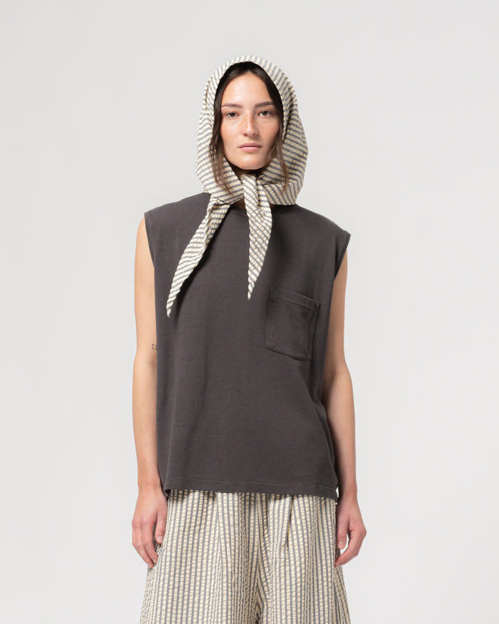 Jackie Scarf Belfast Seersucker Iron/Off-White