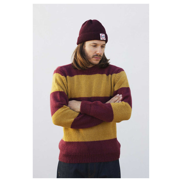 Crew Neck Sweater Stripe Mohair Bordeaux/Yellow