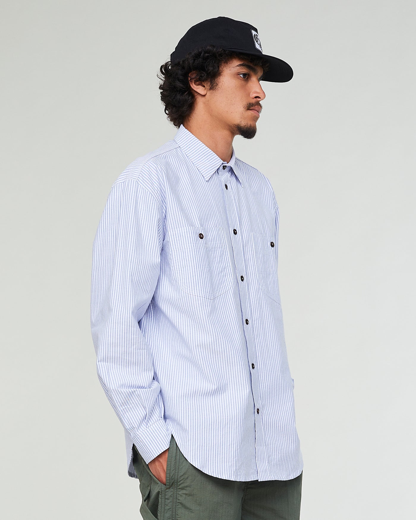 Worker Shirt Pit Stop Stripe Light Blue