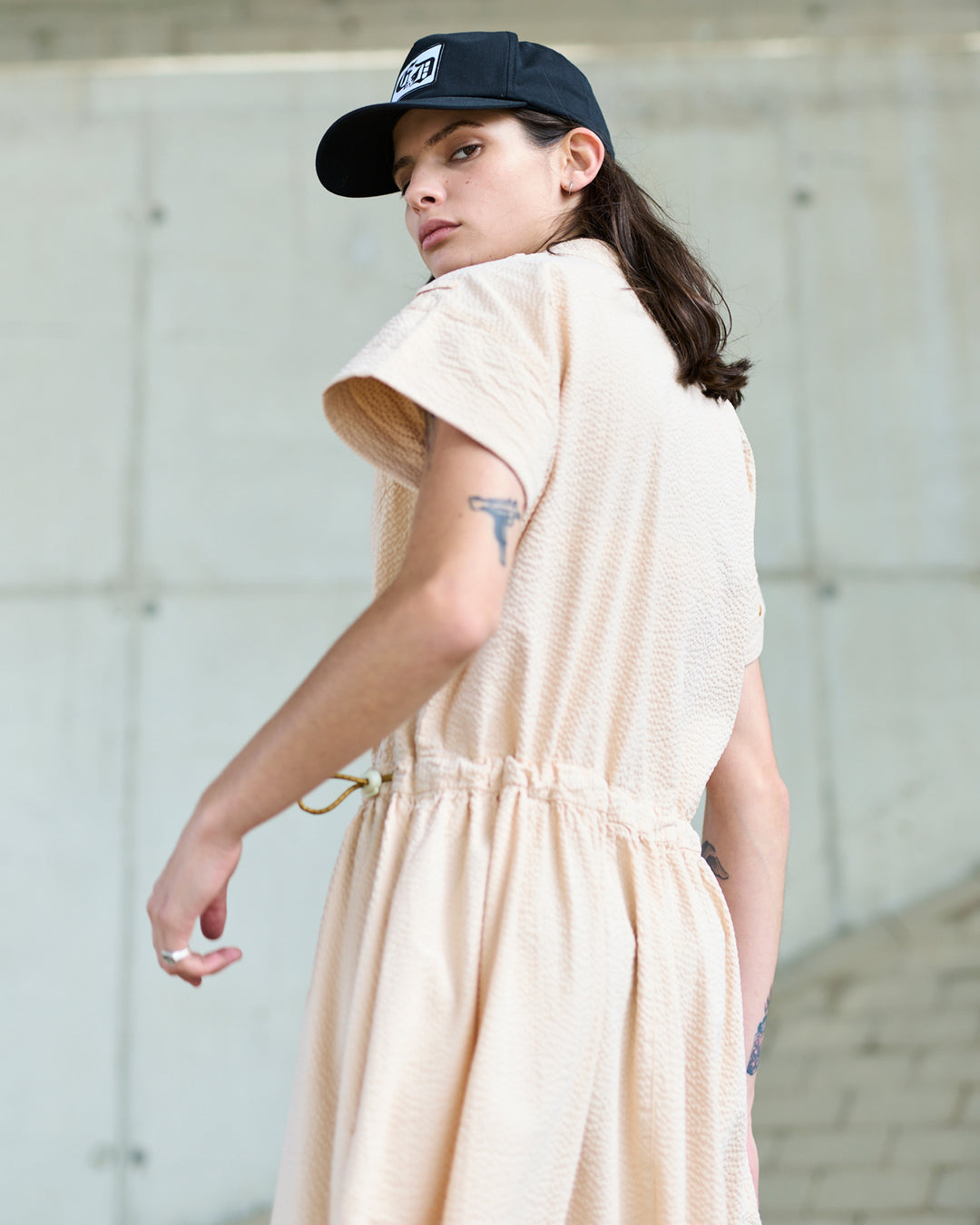 G.o.D Service Dress Seersucker Straw